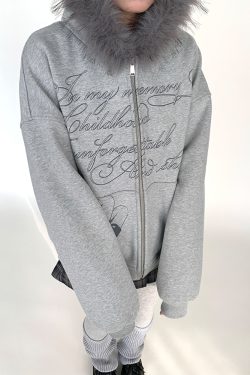 Autumn Winter Fleece-Lined Hoodie for Women - Black and White Printed Loose Jacket, Casual Streetwear Style