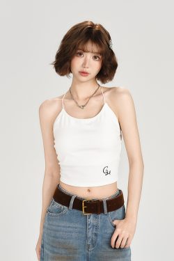 Backless American Retro Camisole for Women - Summer Style with Built-In Padding, Short Inner Top, Chic and Girly Design