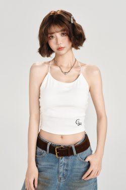 Backless American Retro Camisole for Women - Summer Style with Built-In Padding, Short Inner Top, Chic and Girly Design