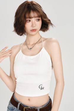 Backless American Retro Camisole for Women - Summer Style with Built-In Padding, Short Inner Top, Chic and Girly Design