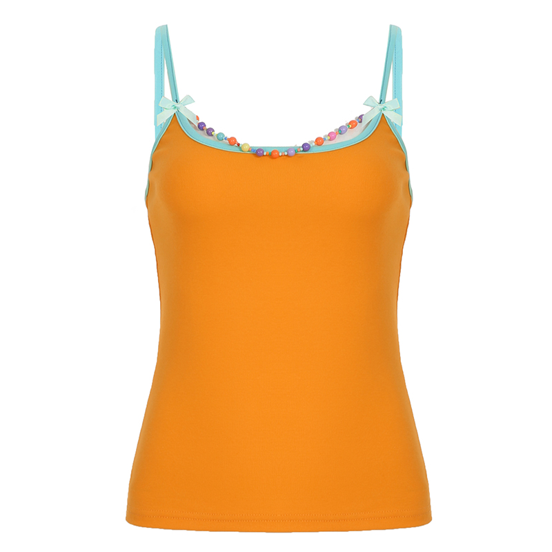 Backless Casual Vest with Beaded Bow Tie Straps for Women - Summer Beach Style, Elastic Fit, Trendy Y2K Fashion Backless Casual Vest with Beaded Bow Tie Straps for Women - Summer Beach Style, Elastic Fit, Trendy Y2K Fashion