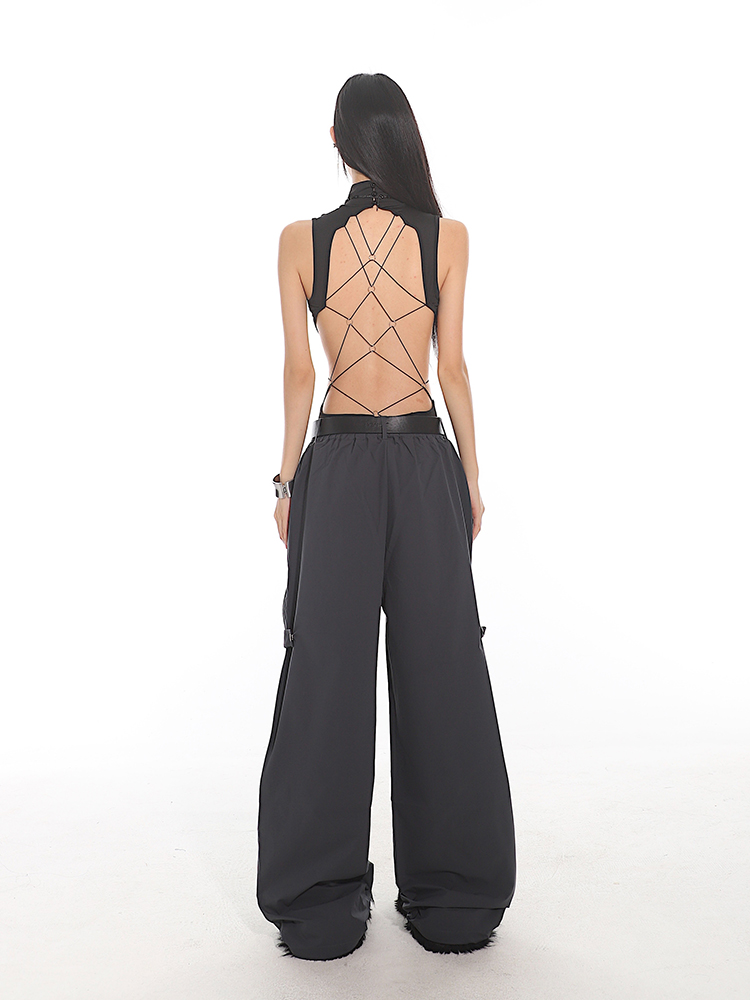 Backless Cross Slimming Jumpsuit Shorts - 2025 Summer Vietnamese Niche Design for Trendy Y2K Style Backless Cross Slimming Jumpsuit Shorts - 2025 Summer Vietnamese Niche Design for Trendy Y2K Style
