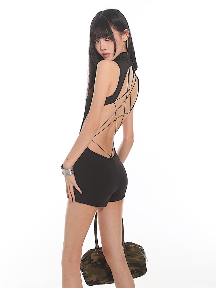 Backless Cross Slimming Jumpsuit Shorts - 2025 Summer Vietnamese Niche Design for Trendy Y2K Style Backless Cross Slimming Jumpsuit Shorts - 2025 Summer Vietnamese Niche Design for Trendy Y2K Style