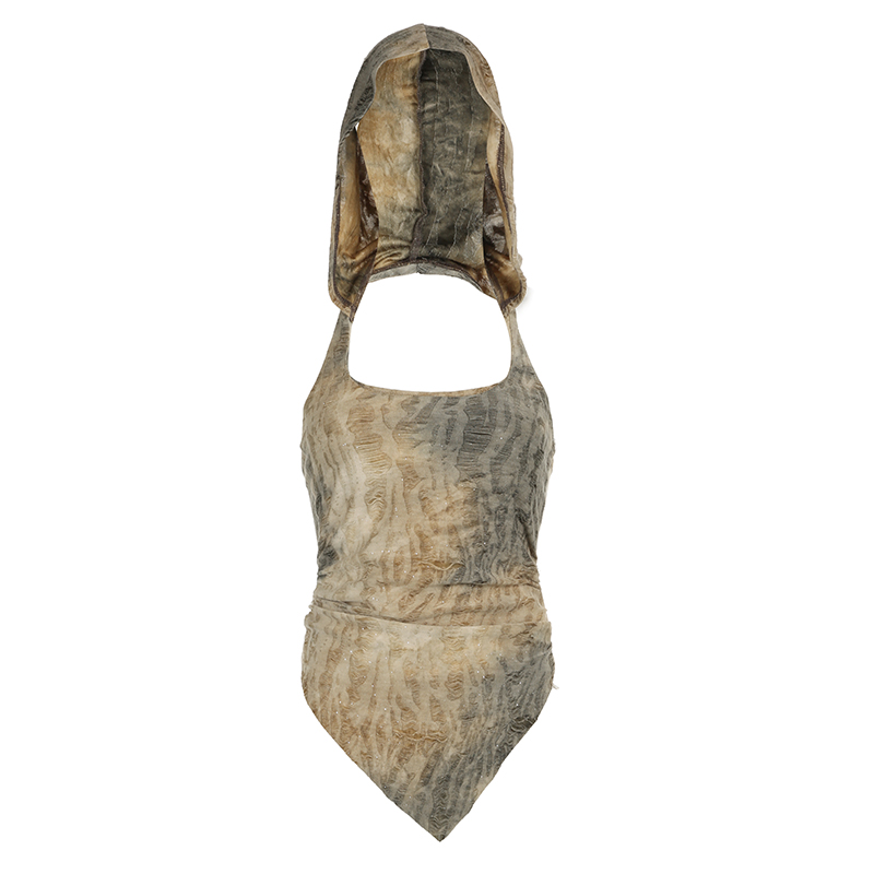 Backless Distressed Hooded Vest for Women - Irregular Strap Rock Music Festival Style, Hot Girl Aesthetic Backless Distressed Hooded Vest for Women - Irregular Strap Rock Music Festival Style, Hot Girl Aesthetic