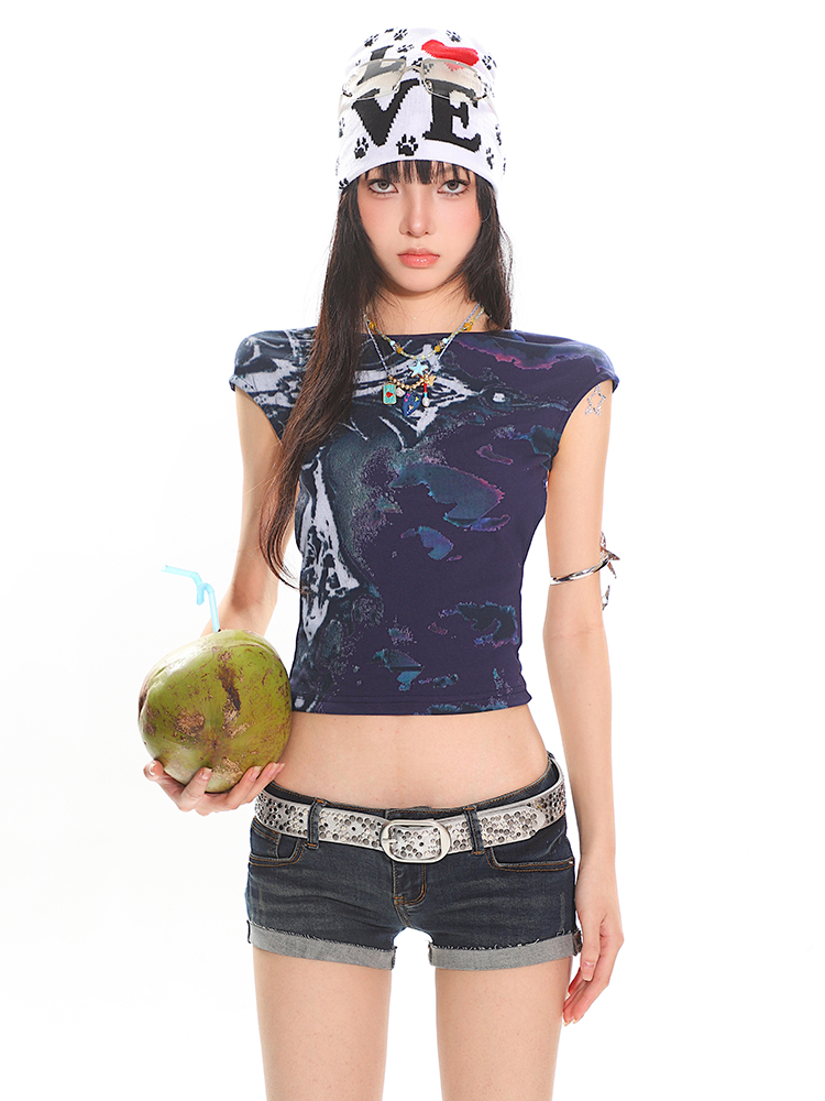 Backless Hollow Print Vest Top for Women - Summer Small Sleeve Design, Chic Casual Style Backless Hollow Print Vest Top for Women - Summer Small Sleeve Design, Chic Casual Style