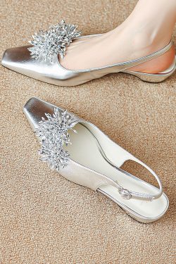 Backless Rhinestone Sandals for Women - French Fairy Style Closed-Toe Flats, Elegant Italian Design, Sparkling Fashion Footwear