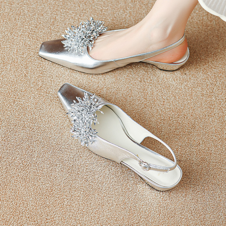 Backless Rhinestone Sandals for Women - French Fairy Style Closed-Toe Flats, Elegant Italian Design, Sparkling Fashion Footwear Backless Rhinestone Sandals for Women - French Fairy Style Closed-Toe Flats, Elegant Italian Design, Sparkling Fashion Footwear