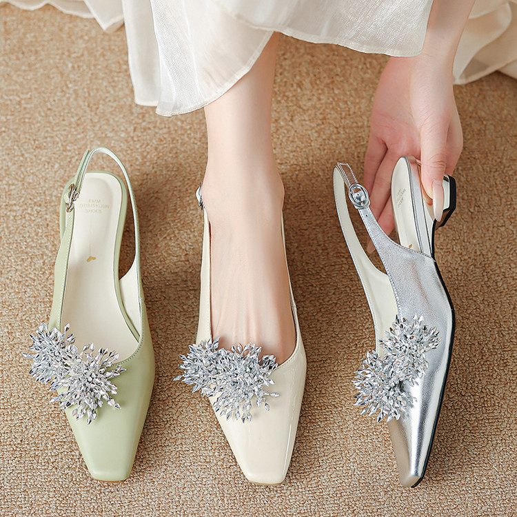 Backless Rhinestone Sandals for Women - French Fairy Style Closed-Toe Flats, Elegant Italian Design, Sparkling Fashion Footwear Backless Rhinestone Sandals for Women - French Fairy Style Closed-Toe Flats, Elegant Italian Design, Sparkling Fashion Footwear