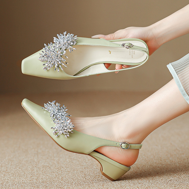 Backless Rhinestone Sandals for Women - French Fairy Style Closed-Toe Flats, Elegant Italian Design, Sparkling Fashion Footwear Backless Rhinestone Sandals for Women - French Fairy Style Closed-Toe Flats, Elegant Italian Design, Sparkling Fashion Footwear