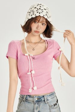 Backless Spicy Girl Short Sleeve T-Shirt for Women - American Style Summer Two-Piece Set with Strap Design