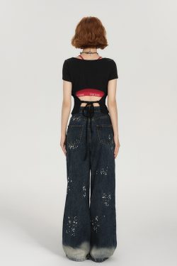 Backless Spicy Girl Short Sleeve T-Shirt for Women - American Style Summer Two-Piece Set with Strap Design