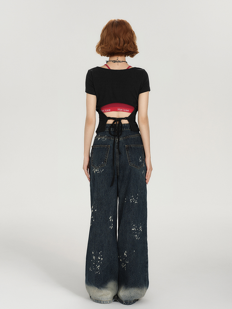 Backless Spicy Girl Short Sleeve T-Shirt for Women - American Style Summer Two-Piece Set with Strap Design Backless Spicy Girl Short Sleeve T-Shirt for Women - American Style Summer Two-Piece Set with Strap Design