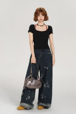 Backless Spicy Girl Short Sleeve T-Shirt for Women - American Style Summer Two-Piece Set with Strap Design