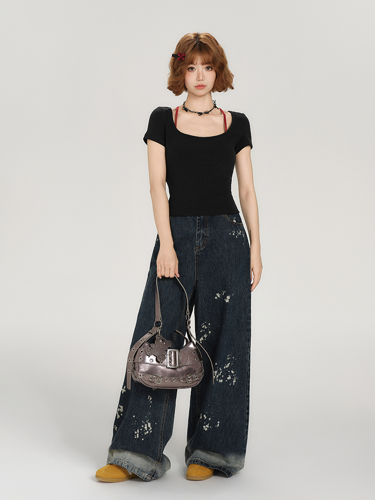 Backless Spicy Girl Short Sleeve T-Shirt for Women - American Style Summer Two-Piece Set with Strap Design Backless Spicy Girl Short Sleeve T-Shirt for Women - American Style Summer Two-Piece Set with Strap Design