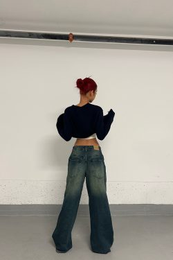 Baggy Skate Pants for Girls - Film-Style Yellow and Blue Wash Slimming Jeans, 90s Inspired Streetwear Fashion