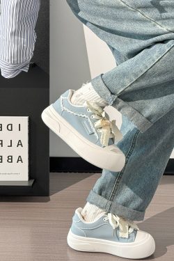 Ballet-Style Chunky Loafers for Women - Fog Blue Thick-Soled Sneakers, Summer Niche Design