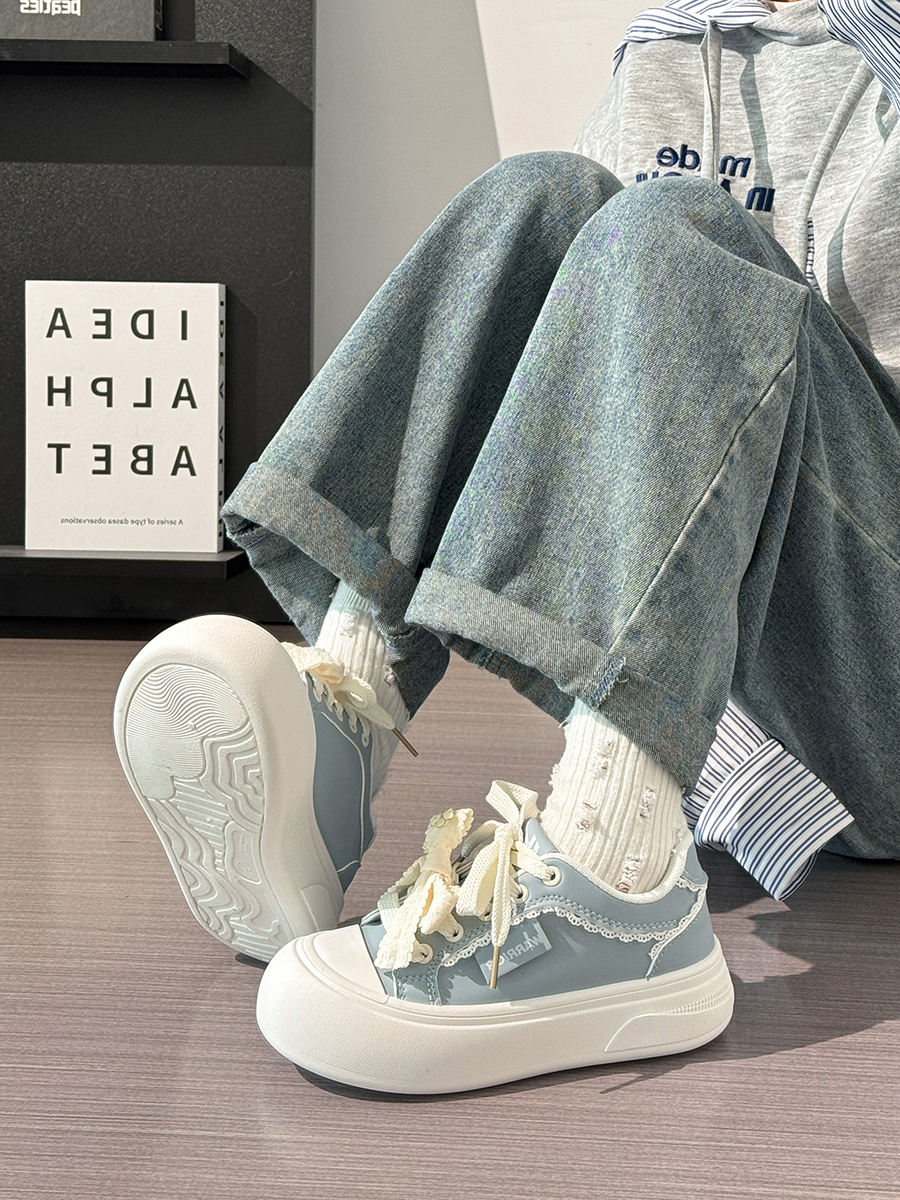 Ballet-Style Chunky Loafers for Women - Fog Blue Thick-Soled Sneakers, Summer Niche Design Ballet-Style Chunky Loafers for Women - Fog Blue Thick-Soled Sneakers, Summer Niche Design