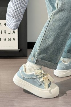 Ballet-Style Chunky Loafers for Women - Fog Blue Thick-Soled Sneakers, Summer Niche Design