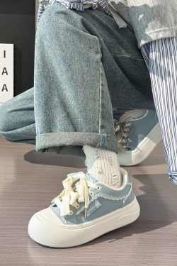 Ballet-Style Chunky Loafers for Women - Fog Blue Thick-Soled Sneakers, Summer Niche Design