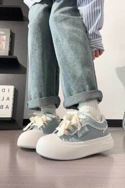 Ballet-Style Chunky Loafers for Women - Fog Blue Thick-Soled Sneakers, Summer Niche Design