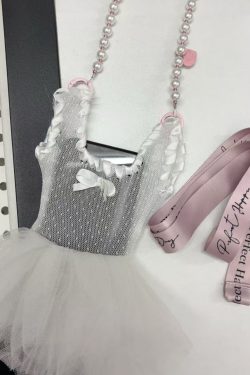 Ballet-Style Heart Phone Bag with Pearl Chain, Mesh Crossbody Tote for Girls - Cute and Chic Accessory