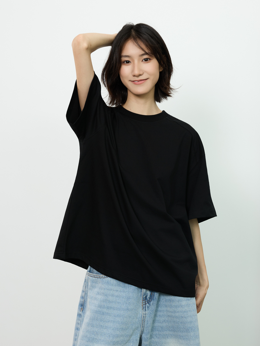 Basic Design Short-Sleeve T-Shirt for Men with Closed Front Shoulder Seam, Loose American Style, Versatile Casual Tee Basic Design Short-Sleeve T-Shirt for Men with Closed Front Shoulder Seam, Loose American Style, Versatile Casual Tee