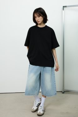 Basic Design Short-Sleeve T-Shirt for Men with Closed Front Shoulder Seam, Loose American Style, Versatile Casual Tee