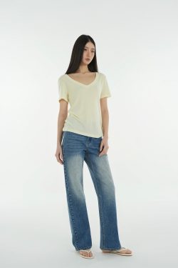Basic Four-Color Tencel Wool Slightly Loose V-Neck Short Sleeve T-Shirt - Casual 90s Style Top