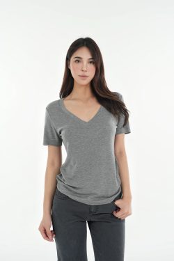 Basic Four-Color Tencel Wool Slightly Loose V-Neck Short Sleeve T-Shirt - Casual 90s Style Top