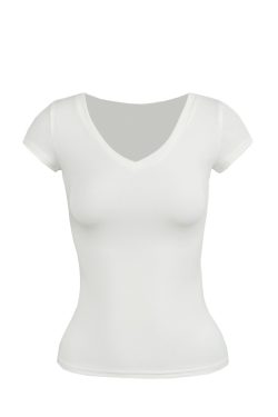 Basic Four-Color V-Neck Fitted Short Sleeve Versatile Top - Trendy Essential for Casual Chic Outfits