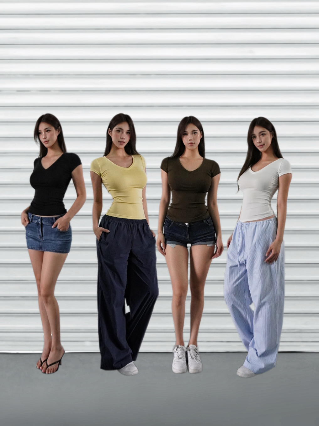 Basic Four-Color V-Neck Fitted Short Sleeve Versatile Top - Trendy Essential for Casual Chic Outfits Basic Four-Color V-Neck Fitted Short Sleeve Versatile Top - Trendy Essential for Casual Chic Outfits