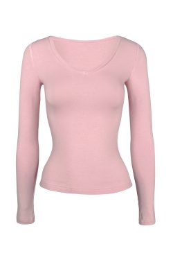 Basic Four-Color V-Neck Stretch Fitted Long Sleeve Top - Versatile Everyday Essential, Perfect for Layering and Casual Outfits