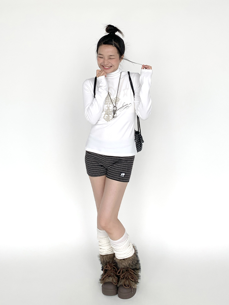 Basic Knitted Printed Slim-Fit Turtleneck Long Sleeve Top for Autumn Winter Layering - Trendy Knitwear Essential Basic Knitted Printed Slim-Fit Turtleneck Long Sleeve Top for Autumn Winter Layering - Trendy Knitwear Essential