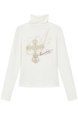 Basic Knitted Printed Slim-Fit Turtleneck Long Sleeve Top for Autumn Winter Layering - Trendy Knitwear Essential