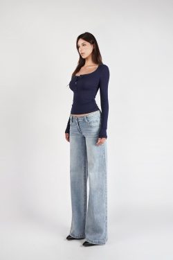 Basic U-Neck Stretch Slim Fit Long Sleeve Henley T-Shirt - Casual Essential for Everyday Wear