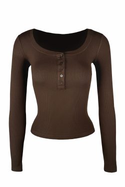Basic U-Neck Stretch Slim Fit Long Sleeve Henley T-Shirt - Casual Essential for Everyday Wear