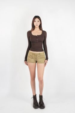 Basic U-Neck Stretch Slim Fit Long Sleeve Henley T-Shirt - Casual Essential for Everyday Wear