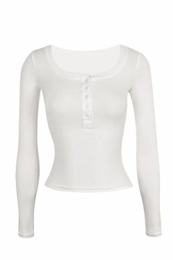 Basic U-Neck Stretch Slim Fit Long Sleeve Henley T-Shirt - Casual Essential for Everyday Wear