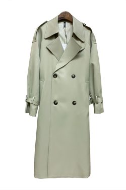 Bean Green Mid-Length Trench Coat for Women, Petite Sizes, 2024 Spring Autumn British Korean Style Fashion