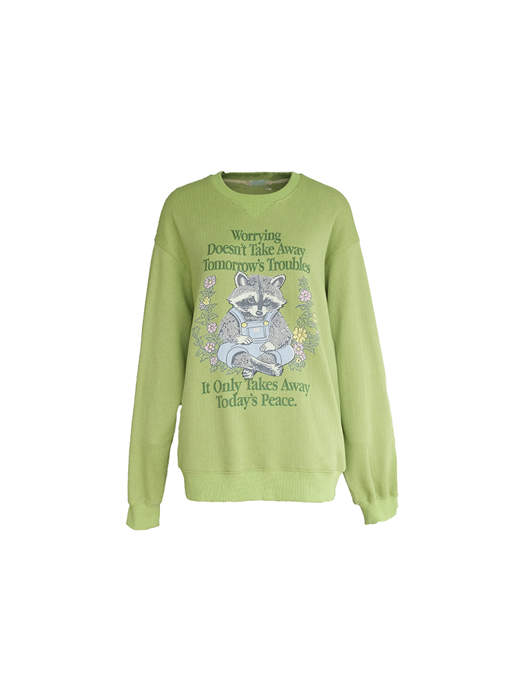Bear Apocalypse Green Retro Printed Sweatshirt for Women - Vintage Style Thick Pullover for Spring and Autumn Fashion Bear Apocalypse Green Retro Printed Sweatshirt for Women - Vintage Style Thick Pullover for Spring and Autumn Fashion