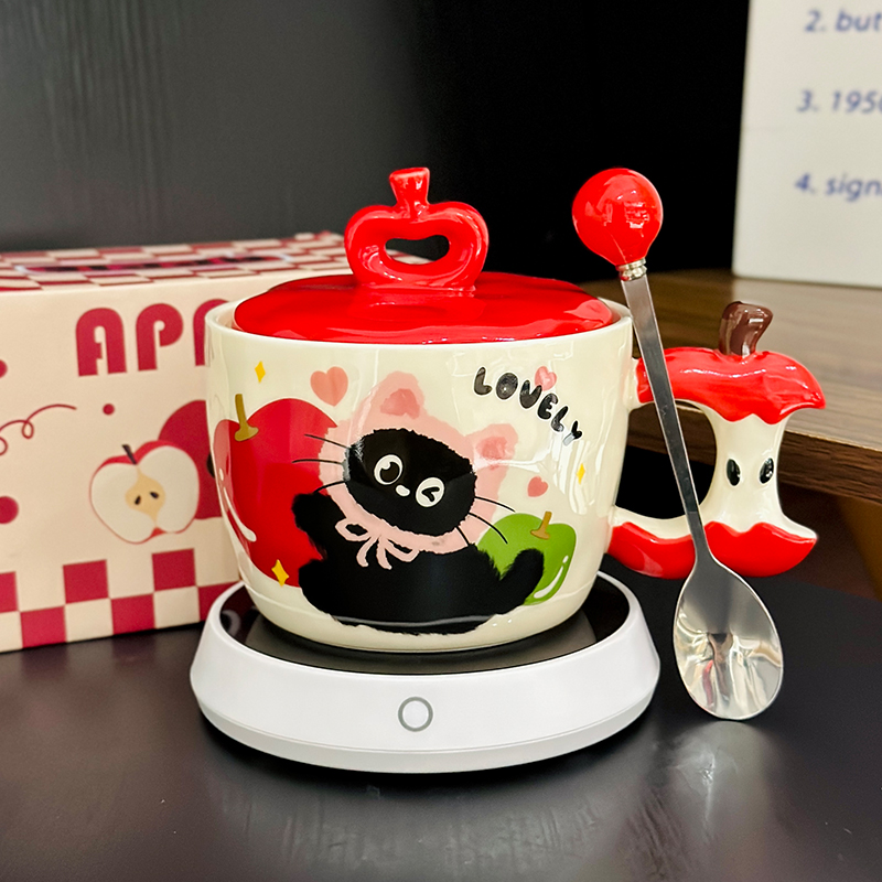Beautiful Ceramic Apple Mug with Lid and Spoon - Perfect Gift for Girls, Ideal for Birthdays and New Year Celebrations Beautiful Ceramic Apple Mug with Lid and Spoon - Perfect Gift for Girls, Ideal for Birthdays and New Year Celebrations