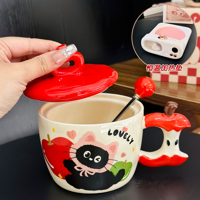 Beautiful Ceramic Apple Mug with Lid and Spoon - Perfect Gift for Girls, Ideal for Birthdays and New Year Celebrations Beautiful Ceramic Apple Mug with Lid and Spoon - Perfect Gift for Girls, Ideal for Birthdays and New Year Celebrations