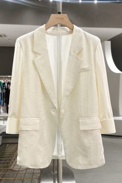Beige Acetate Textured Blazer for Women - Stylish High-End Summer Suit, Versatile Design for 2025 Fashion Trends