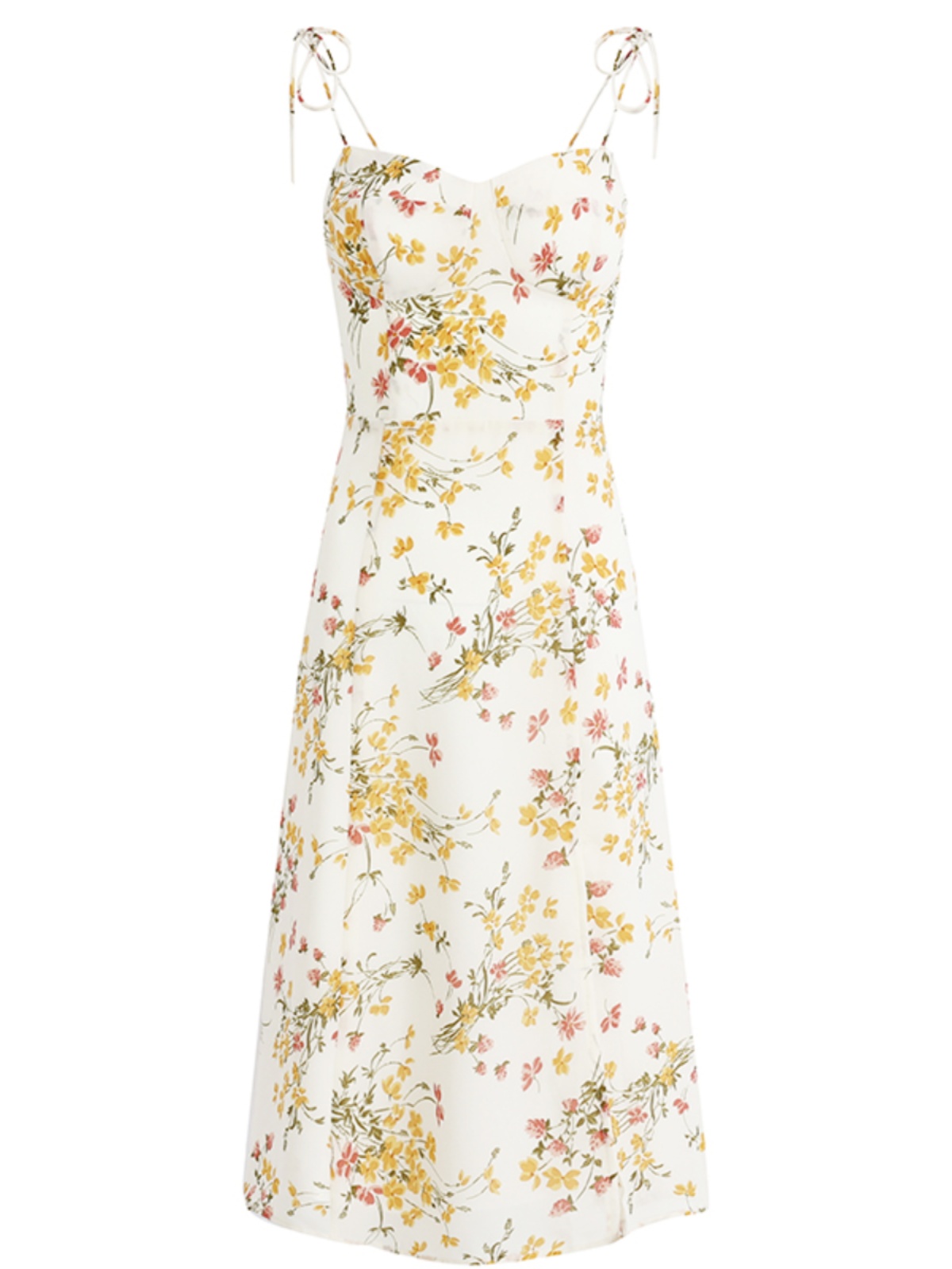 Beige Floral Spaghetti Strap Dress with Side Slit - French Style Summer Vacation Long Dress for Women 2025 Beige Floral Spaghetti Strap Dress with Side Slit - French Style Summer Vacation Long Dress for Women 2025