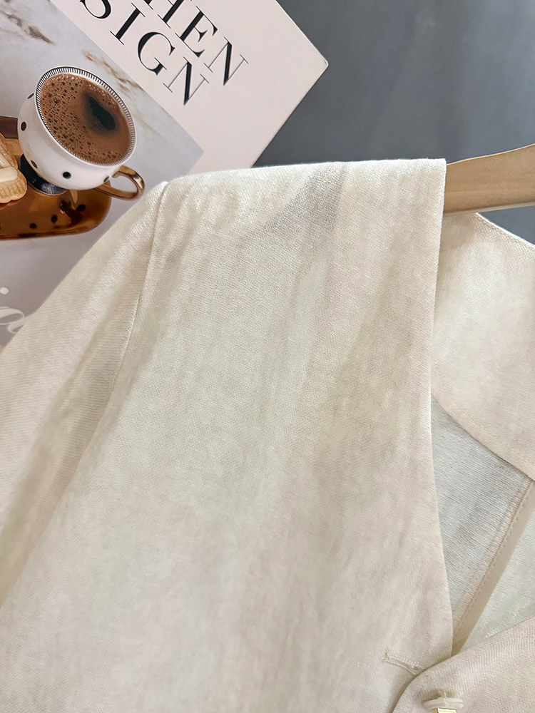 Beige French Chic Linen Short-Sleeve Coat for Women - 2025 Summer Petite Fashion Top Beige French Chic Linen Short-Sleeve Coat for Women - 2025 Summer Petite Fashion Top