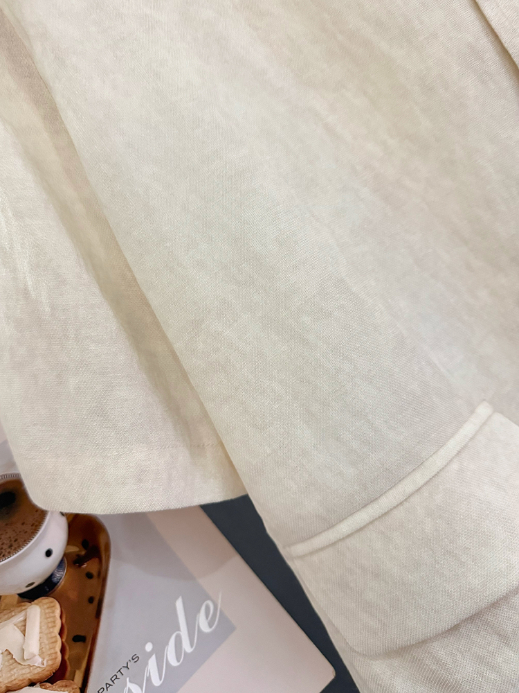 Beige French Chic Linen Short-Sleeve Coat for Women - 2025 Summer Petite Fashion Top Beige French Chic Linen Short-Sleeve Coat for Women - 2025 Summer Petite Fashion Top