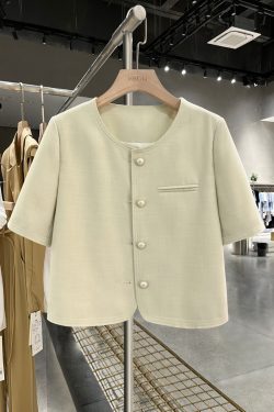 Beige French-Style Lightweight Women's Summer Jacket, Casual High-End Short Top for 2025 Street Style Fashion
