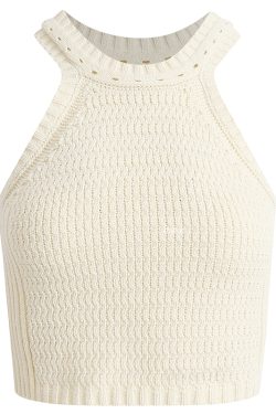 Beige Knitted Halter Top - Summer 2025 Fashion, Trendy Y2K Style for Women