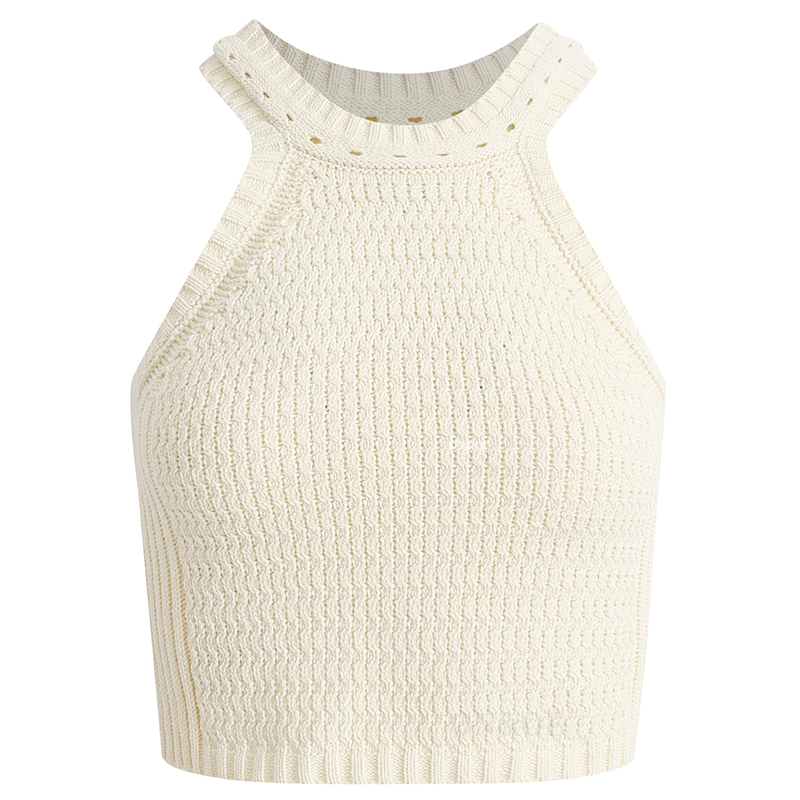 Beige Knitted Halter Top - Summer 2025 Fashion, Trendy Y2K Style for Women Beige Knitted Halter Top - Summer 2025 Fashion, Trendy Y2K Style for Women
