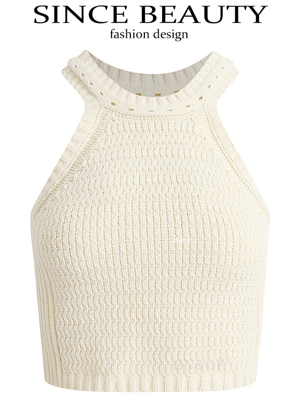 Beige Knitted Halter Top - Summer 2025 Fashion, Trendy Y2K Style for Women Beige Knitted Halter Top - Summer 2025 Fashion, Trendy Y2K Style for Women